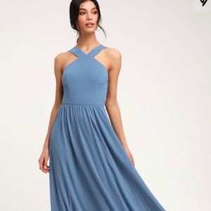Lulu's Air of Romance Slate Blue Maxi Dress
